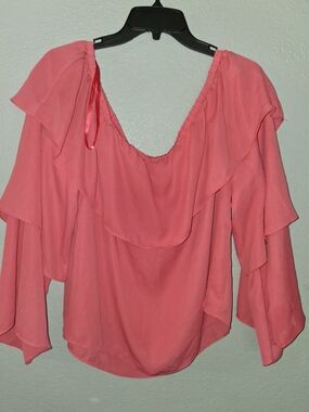 INC International Concepts Coral Ruffle Long-Sleeve Blouse